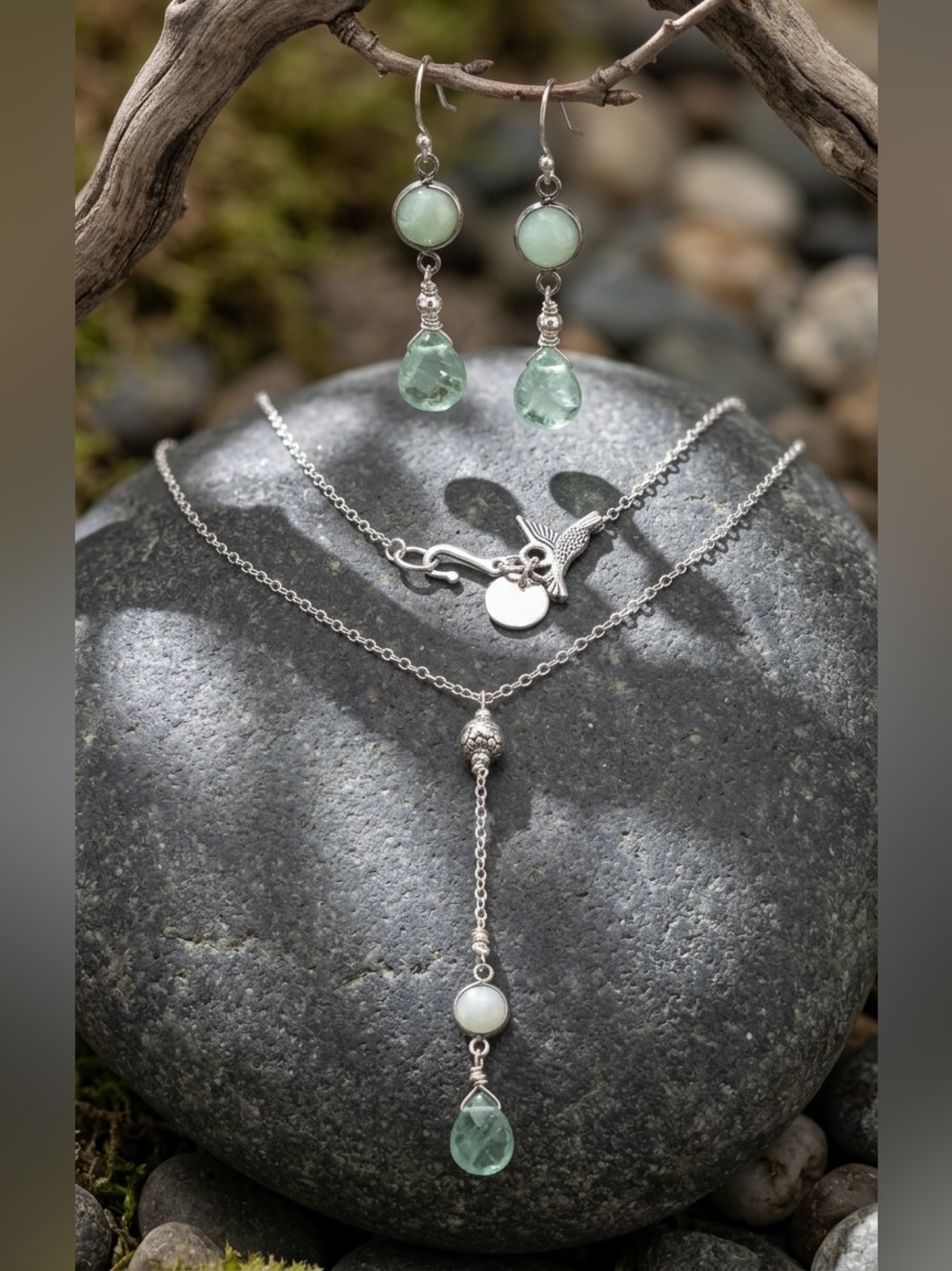 Sterling Silver & Flourite Drop Necklace & Earrings